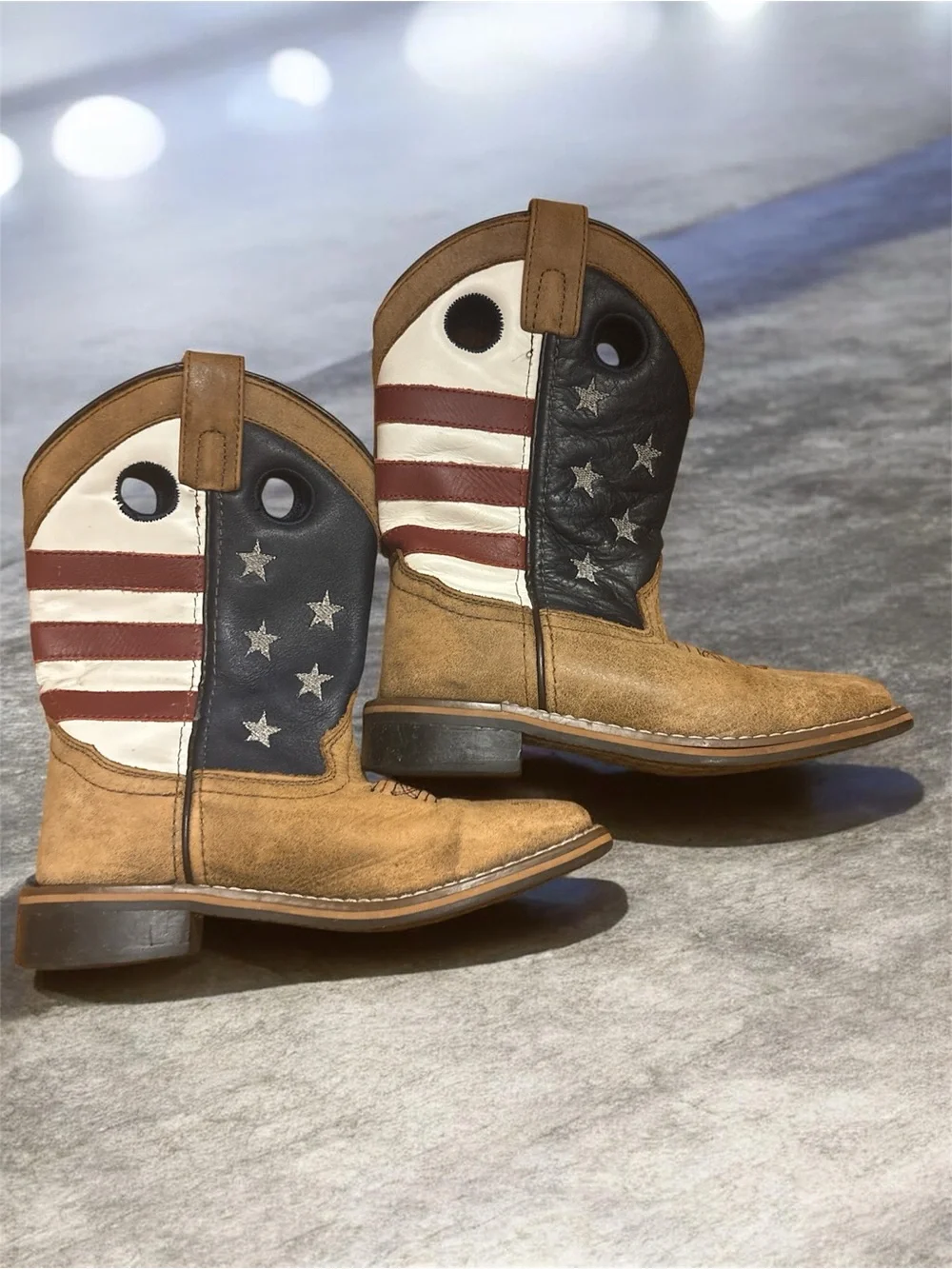 Kids Tan Western Boots with American Flag Design